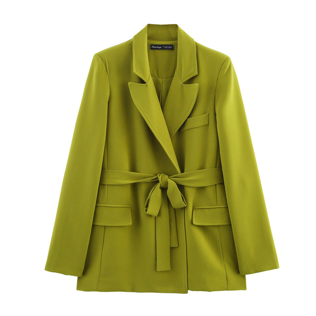 Green Color Long Sleeve Notched Collar Casual Fashion blazer Jacket for Women