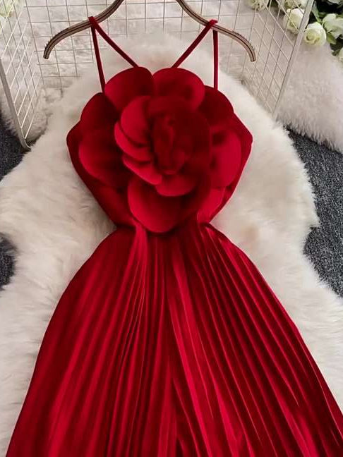 Beach Vacation Super fairy Three-dimensional Flower Jumpsuit Women's Summer High Waist Slimming Halter Pleated Wide Leg Pants