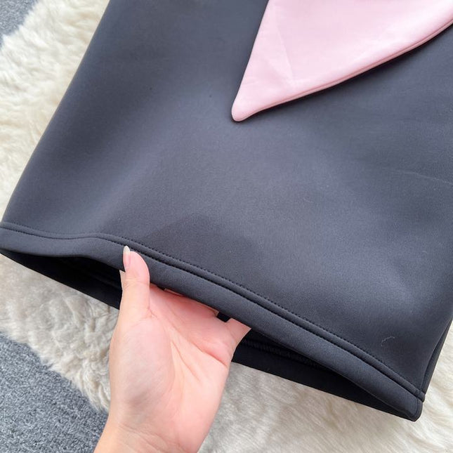 Autumn New French High End Bra Bow Knot Split Design Feel Waist Closing Slim Fit Women's Dress