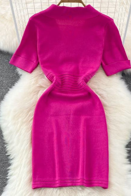 French Temperament Knitted Dress Fall New Stretchy Slim Bodycon Dress