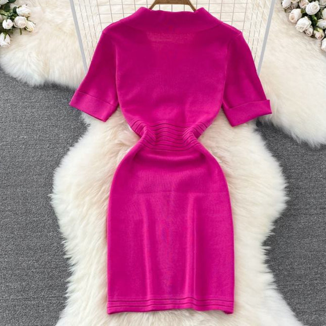 French Temperament Knitted Dress Fall New Stretchy Slim Bodycon Dress