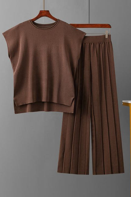 Casual Suit Women's Summer New Solid Color Sleeveless Vest Knit Wide Leg Trouser Suit