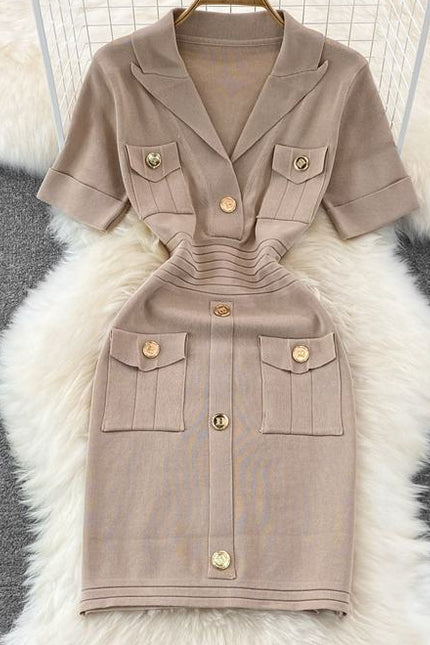 French Temperament Knitted Dress Fall New Stretchy Slim Bodycon Dress