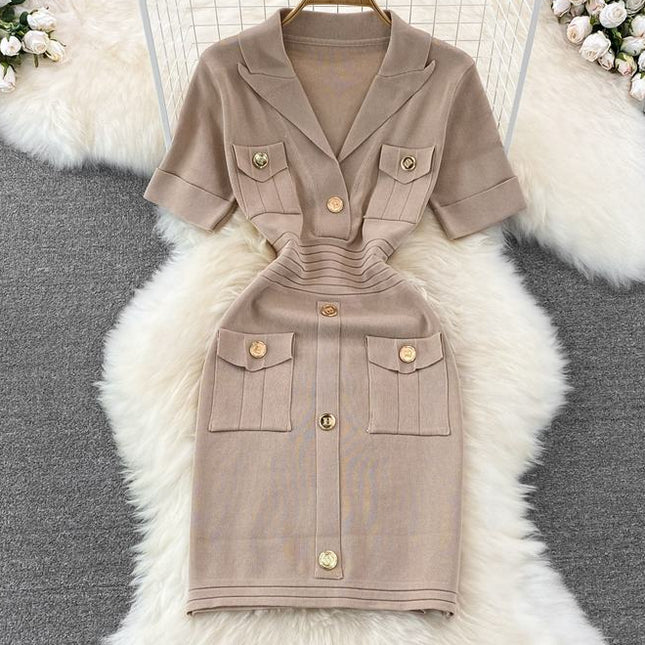 French Temperament Knitted Dress Fall New Stretchy Slim Bodycon Dress
