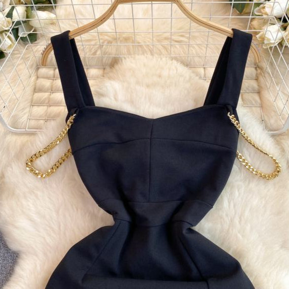 Summer Slit Casual Midi for Women Sleeveless Vestidos Black Dress