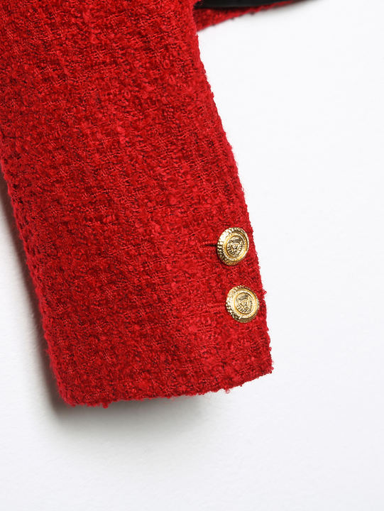 Double Breasted Long Sleeve Crew Neck Hot Sale Casual Fashion Tweed Jacket for Women