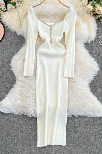 Knit Dress Women'S New Square Neck Sexy Slim Tight Dresses