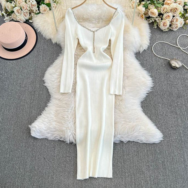 Knit Dress Women'S New Square Neck Sexy Slim Tight Dresses