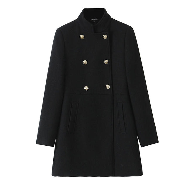 2 Colorway Double Breasted Solid Color Long Sleeve Stand Collar Casual Fashion Windbreaker Jacket for Women