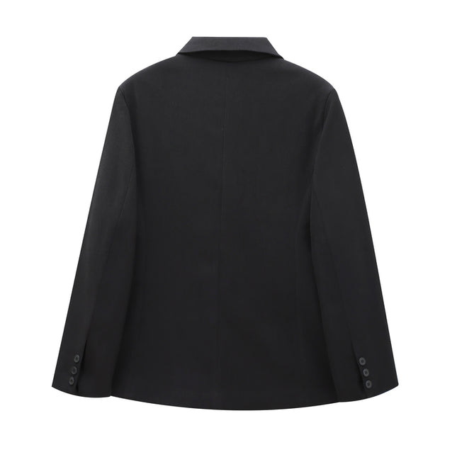 Notched Collar Single Breasted Long Sleeve Black Color Casual Fashion blazer Jacket for Women