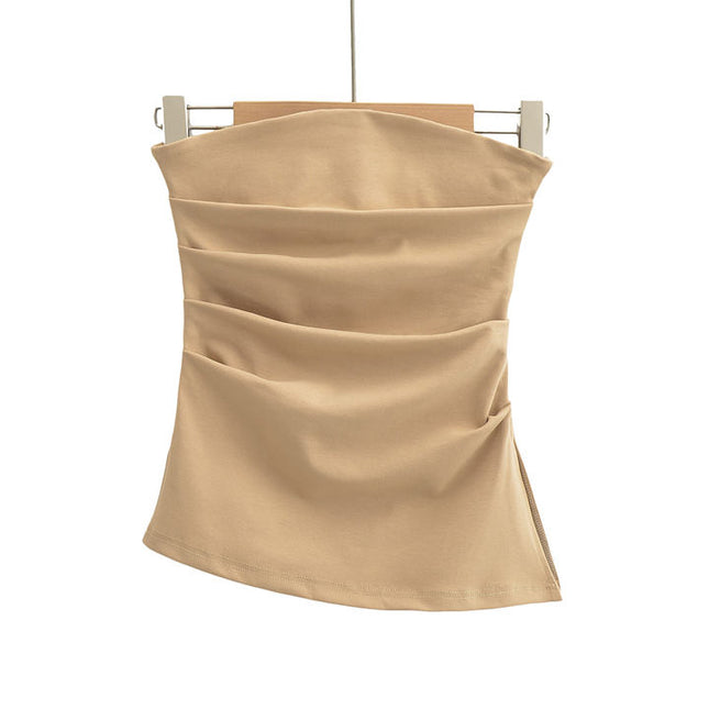 8 Colorway Strapless Pleated Zipper Fly Solid Color Casual Fashion Crop tank Tops for Women
