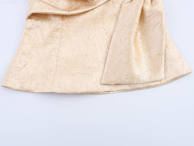 Strapless Side Pleated Khaki Color Casual Fashion Women's tank Tops