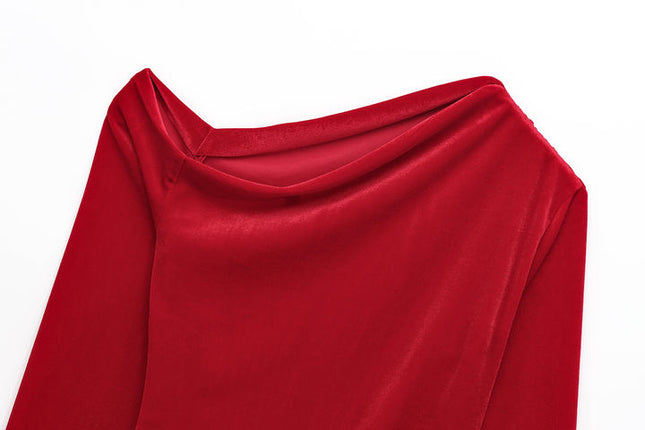 2 Colorway Asymmetrical Design Solid Color Long Sleeve Pleated Hot Sale Casual Fashion t Shirt for Women