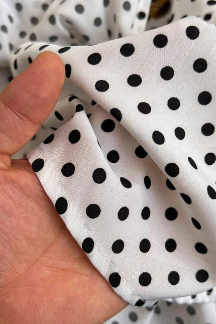 Short Sleeved V-Neck Lace-Up Single-Breasted A-Line Ruffled Polka Dot Dress Female