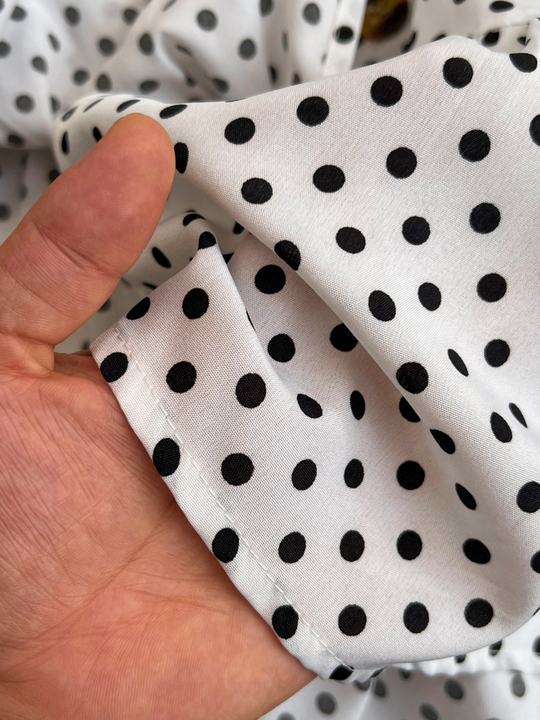 Short Sleeved V-Neck Lace-Up Single-Breasted A-Line Ruffled Polka Dot Dress Female