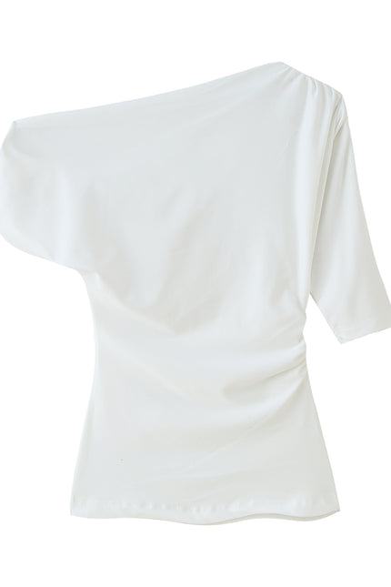 4 Colorway Asymmetrical Design Solid Color Short Sleeve Casual Fashion Tops for Women