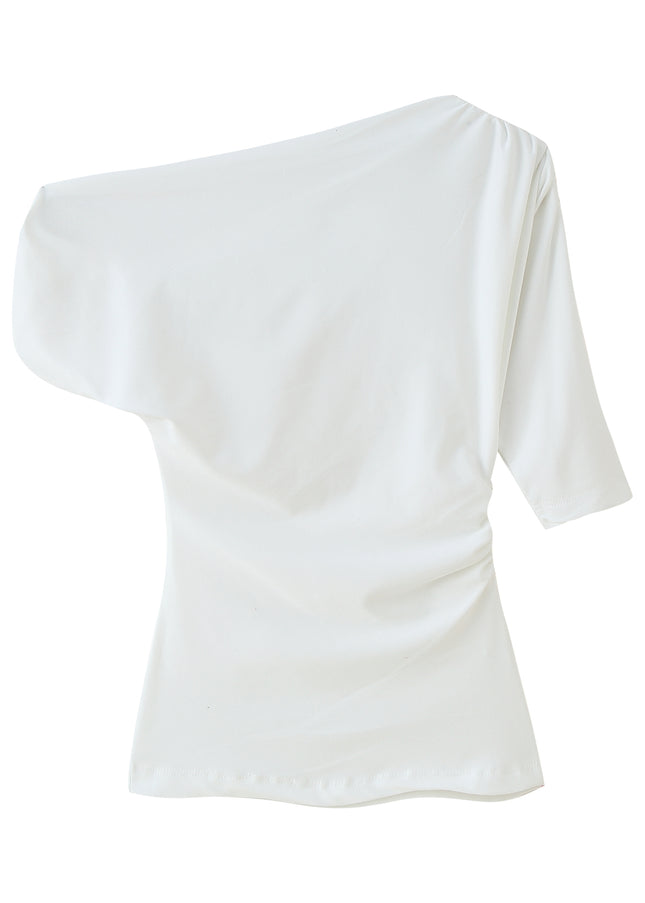 4 Colorway Asymmetrical Design Solid Color Short Sleeve Casual Fashion Tops for Women