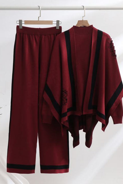Fashion Knitting Muslim Women Shawl Three Pieces Sets Muslim Clothing