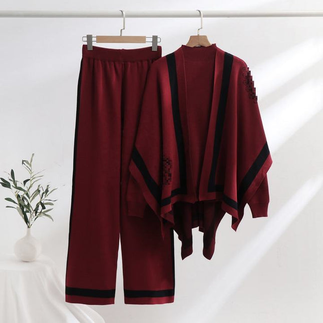 Fashion Knitting Muslim Women Shawl Three Pieces Sets Muslim Clothing