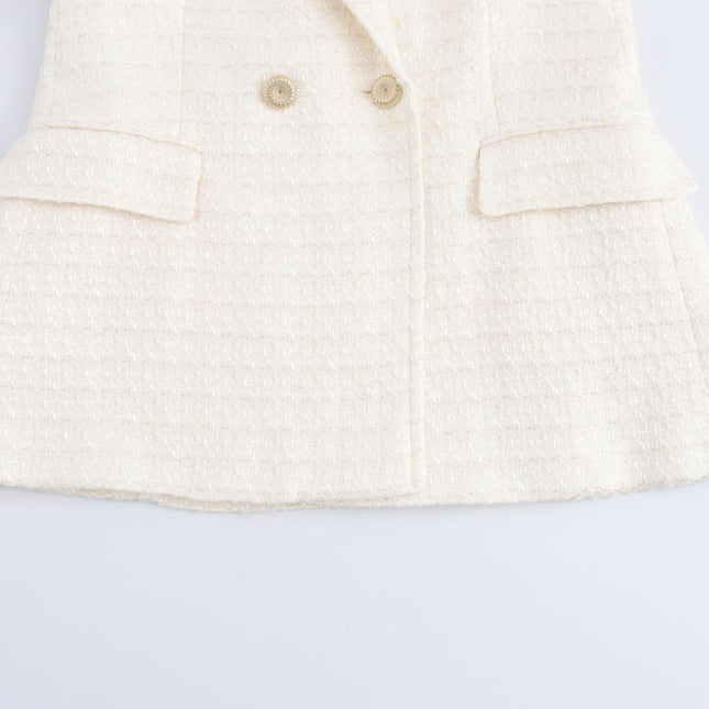 Beige Color Double Breasted Long Sleeve Notched Collar Casual Fashion blazer for Women