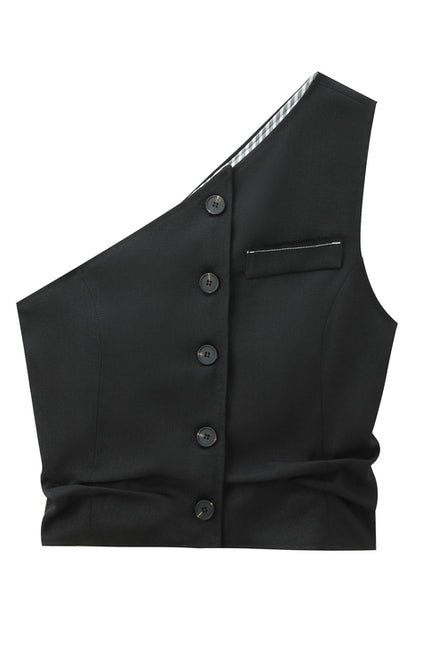 Black Color Buttons up Asymmetrical Design Casual Fashion tank Top for Women
