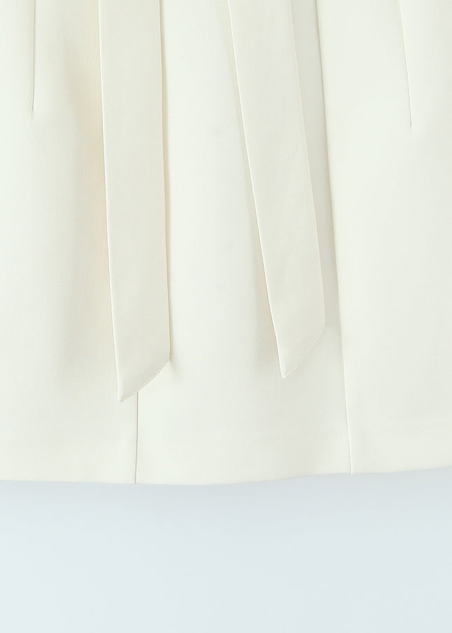 Strapless Front Bow Tie Beige Color Casual Fashion Summer Mini Dress for Women