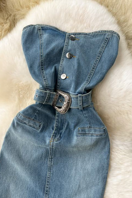 Sleeveless Sheath Women Summer New American Tight Split Denim Dresses