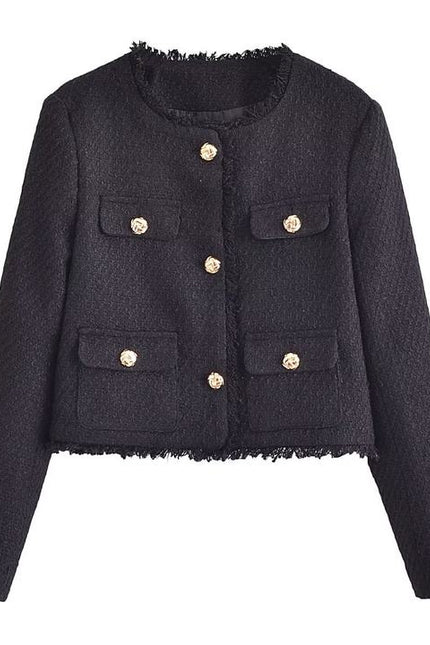 Wholesale Autumn New Women's Solid Color Round Collar Pocket Chunky Jacket Coat