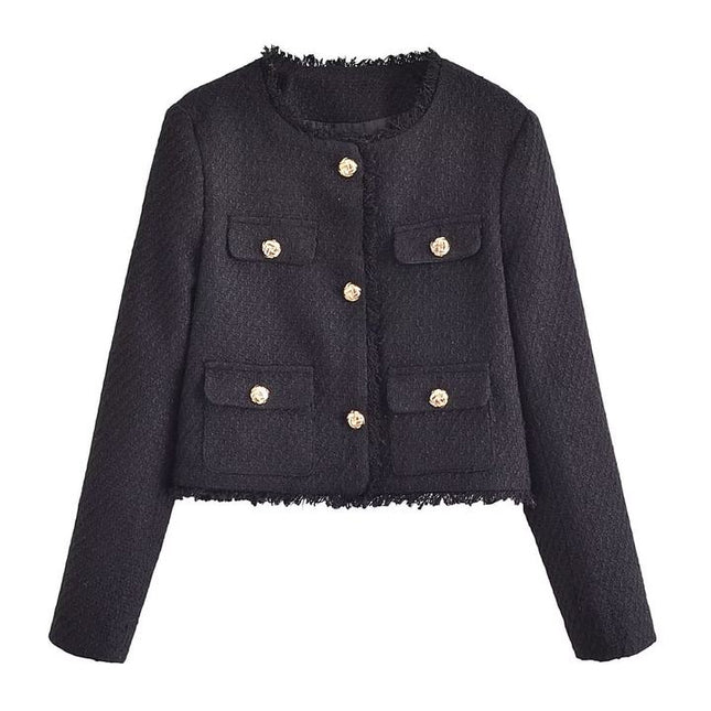 Wholesale Autumn New Women's Solid Color Round Collar Pocket Chunky Jacket Coat
