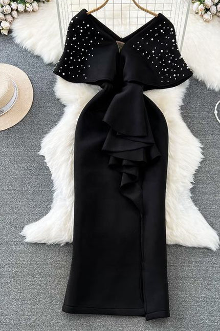 Women's Party V-Neck Waisted Sheath Gown Dresses