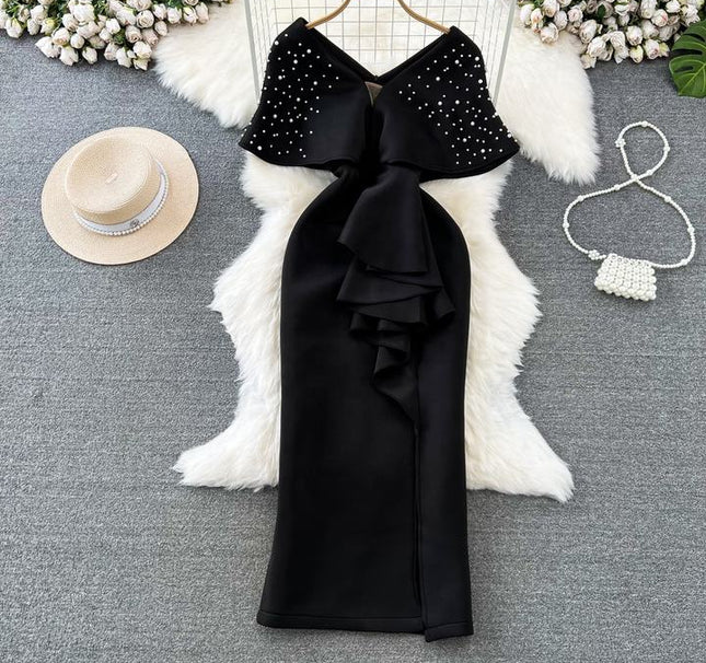 Women's Party V-Neck Waisted Sheath Gown Dresses