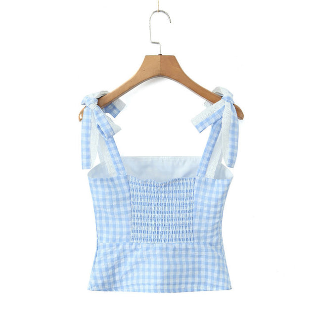 2 Colorway Shoulder Strap Plaid Print Casual Fashion Women's tank Top