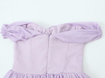 Purple Color Front Bow Tie Sleeveless Slash Neck Casual Fashion Ladies Mini Dress