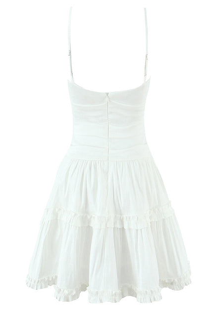 Spaghetti Strap White Color Bow Tie Casual Fashion Mini slip Dress for Women