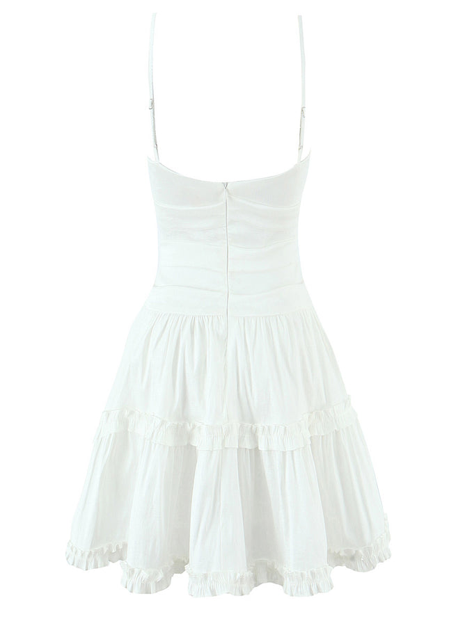 Spaghetti Strap White Color Bow Tie Casual Fashion Mini slip Dress for Women