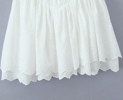 White Color Shoulder Strap Front Lace up Hot Sale Casual Fashion Cotton Mini slip Dress for Ladies