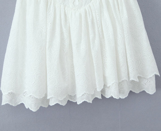 White Color Shoulder Strap Front Lace up Hot Sale Casual Fashion Cotton Mini slip Dress for Ladies