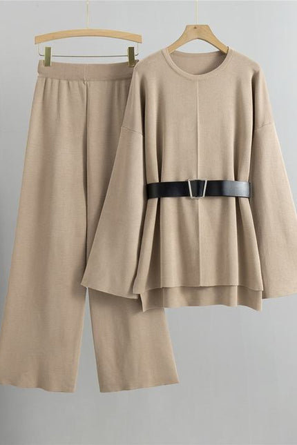 Knitted Wide Leg Pants Sweater Set for Women Spring and Autumn New Style Loose and Fashionable Temperament Two-piece Set
