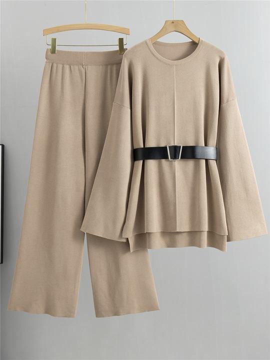 Knitted Wide Leg Pants Sweater Set for Women Spring and Autumn New Style Loose and Fashionable Temperament Two-piece Set