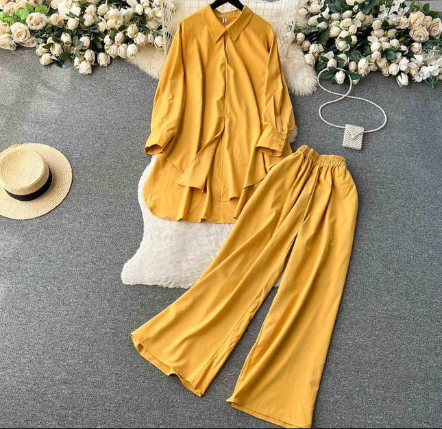 Women's Sets Spring Fashion Shirt High Waist Casual Pants 2 Piece Set Women Clothing Wholesale