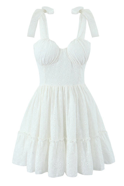 2 Colorway Solid Color Shoulder Strap Embroidery Casual Fashion Cotton Mini Dress for Women