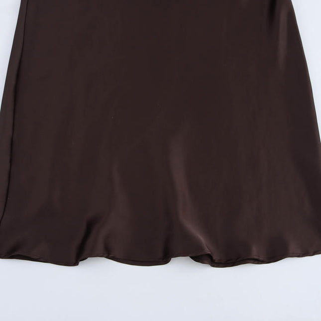 Crew Neck Sashes Brown Color Sleeveless Casual Fashion Maxi Summer Dress for Women