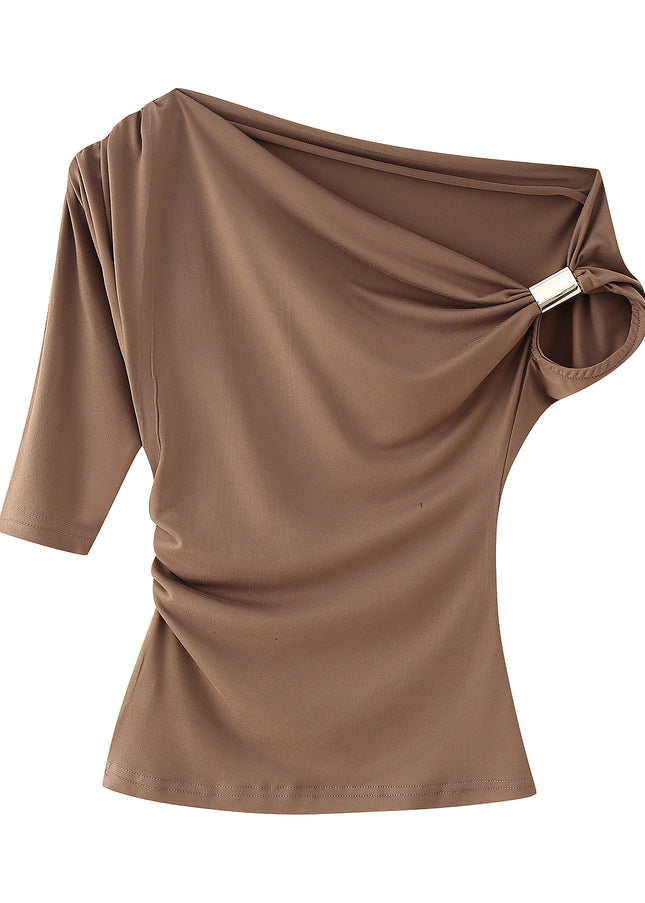4 Colorway Asymmetrical Design Solid Color Short Sleeve Casual Fashion Tops for Women