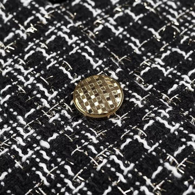 Crew Neck Single Breasted Black Color Long Sleeve Casual Fashion Tweed Jacket for Women