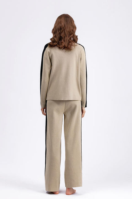 Autumn/winter Cross Border Half High Neck Sweater Contrast Splice Cropped Pants Fashion Women's Two Piece Set