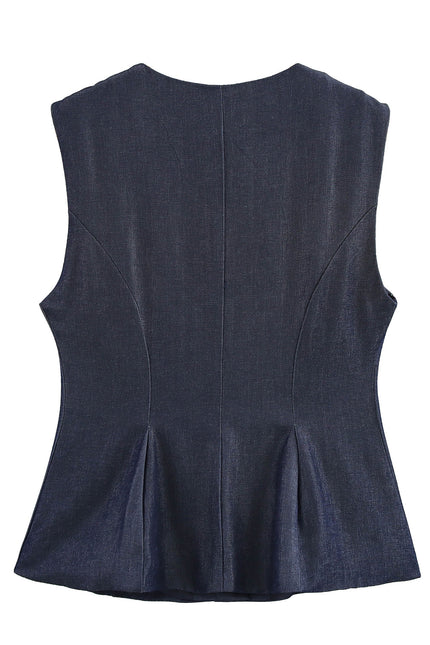 Crew Neck Buttons up Solid Color Casual Fashion Vest Waistcoat for Women
