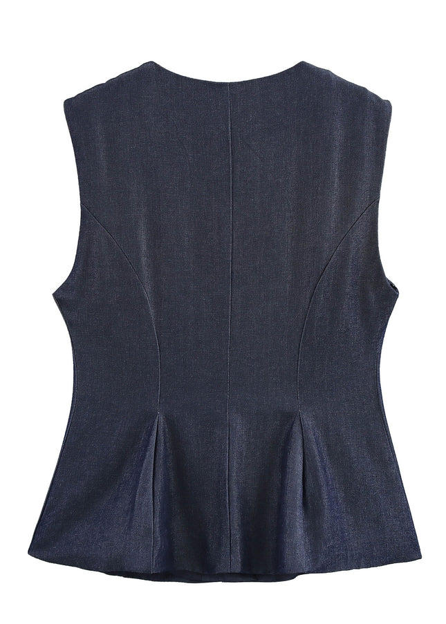 Crew Neck Buttons up Solid Color Casual Fashion Vest Waistcoat for Women