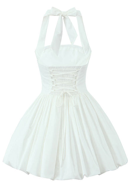 2 Colorway Solid Color Back Hollow Out Sleeveless Casual Fashion Mini Halter Dress for Ladies
