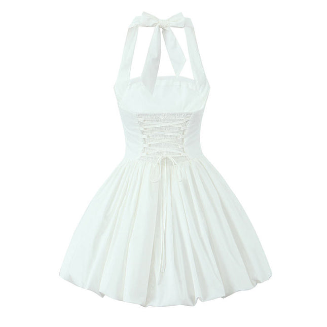 2 Colorway Solid Color Back Hollow Out Sleeveless Casual Fashion Mini Halter Dress for Ladies