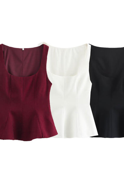 3 Colorway square Collar Sleeveless Solid Color Casual Fashion Blouse Shirts for Women